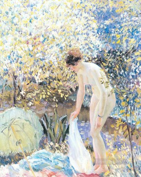 桜 印象派の女性 フレデリック・カール・フリーセケ Oil Paintings